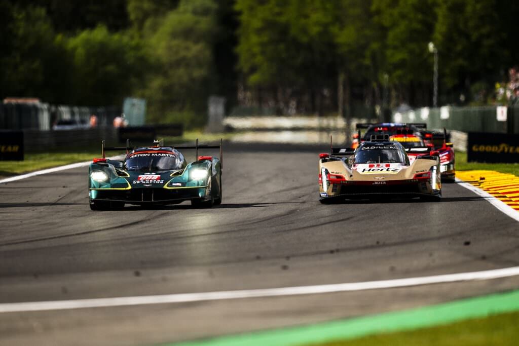12 NATO Norman (fra), STEVENS Will (gbr), DELETRAZ Louis (swi), Cadillac Hertz Team Jota, Cadillac V-Series.R #12, Hypercar, 009 RIBERAS Alex (spa), SORENSEN Marco (dnk), Aston Martin THOR Team, Aston Martin Valkyrie #009, Hypercar, action during the TotalEnergies 6 Hours of Spa-Francorchamps 2026, 2nd round of the 2026 FIA World Endurance Championship, from May 7 to 9, 2026 on the Circuit de Spa-Francorchamps in Stavelot, Belgium - Photo Charly López / DPPI