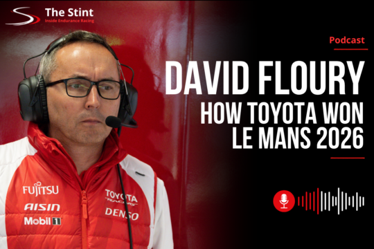 The Stint Podcast artwork featuring David Floury discussing Toyota's victory at the 2026 24 Hours of Le Mans.