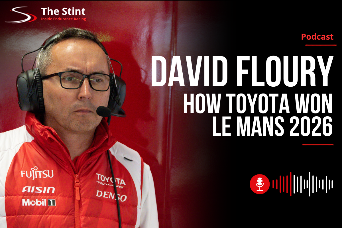 The Stint Podcast artwork featuring David Floury discussing Toyota's victory at the 2026 24 Hours of Le Mans.