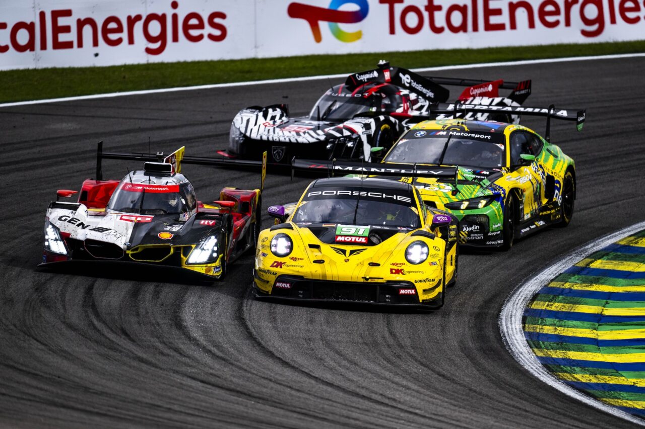 91 BOGUSLAVSKIY Timur, COTTINGHAM James (gbr), GUVEN Ayhancan (tur), Manthey DK Engineering, Porsche 911 GT3 R (992.2) #91, LM GT3, action, 20 FRIJNS Robin (nld), RAST René (ger), VAN DER LINDE Sheldon (zaf), BMW M Team WRT, BMW M Hybrid V8 #20, Hypercar, action during the 6 Hours of Sao Paulo 2026, 4th round of the 2026 FIA World Endurance Championship, from July 10 to 12, 2026 on the Interlagos Circuit in Sao Paulo, Brazil - Photo Fabrizio Boldoni / DPPI