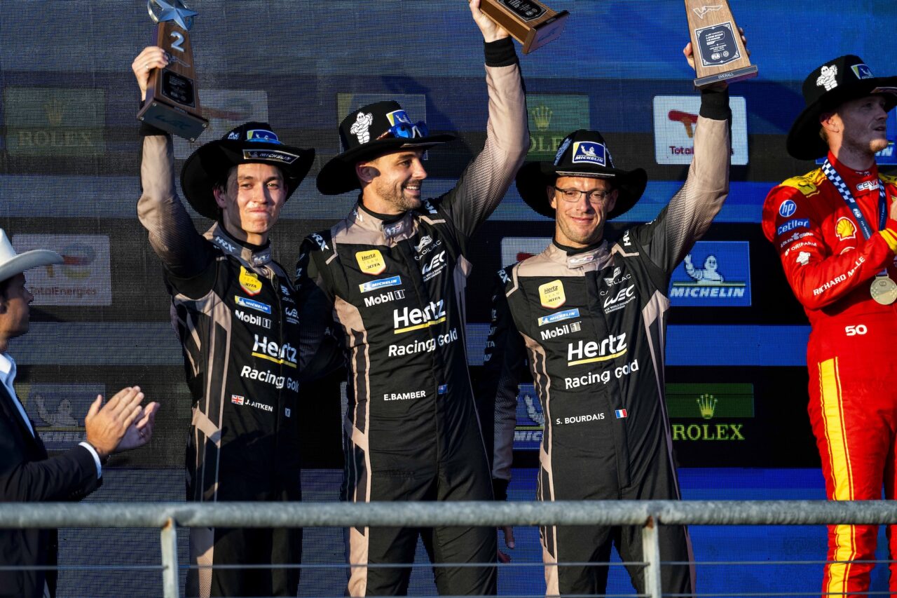 38 BAMBER Earl (nzl), BOURDAIS Sébastien (fra), AITKEN Jack (gbr), Cadillac Hertz Team Jota, Cadillac V-Series.R #38, Hypercar, podium during the Lone Star Le Mans 2026, 5th round of the 2025 FIA World Endurance Championship, from September 4 to 6, 2026 on the Circuit of The Americas in Austin, Texas, United States of America - Photo Fabrizio Boldoni / DPPI